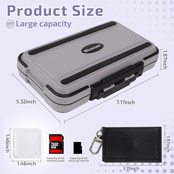 36-Slot Memory Card Case with 36 Transparent Holders & 60 Writable Labels, SD Card Storage Case & Organizer for Camera Memory Cards