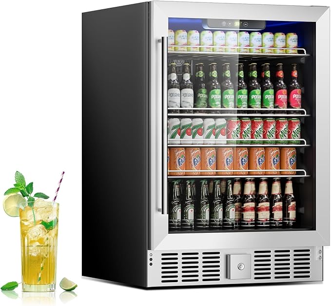 Beverage Refrigerator Cooler, 182 Can Mini Fridge Glass Door for Drinks Soda, Beer, or Wine - Small Refrigerator for Office Bedroom Home Bar, Adjustable Shelves, 5.3 Cu.Ft, Silver