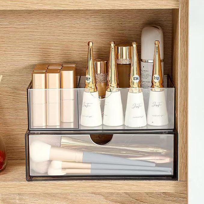 Hair Accessories Organizer for Girls, Clear Acrylic Hair Tie Organizer, or Headband, bows，Cute Small Stackable Storage Drawer Container Caddy Box for Bathroom Vanity Countertop