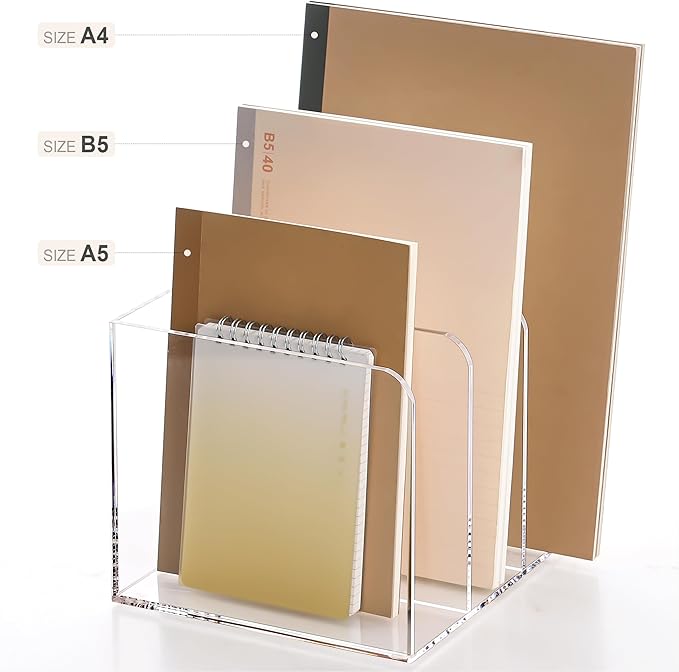 Acrylic Magazine Holder,Clear Desk Organizer with 3 Vertical Compartments,Magazine File Holder Sorter Rack Workspace Organizers for Home Office & Classroom(B5)