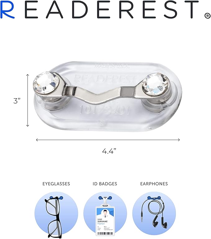 Readerest Magnetic Glasses Holder (3 Pack), Magnet Clip for Readers, Sunglasses & Work Badges for Men & Women, USA Made