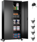 Aobabo 73" H Metal Storage Cabinet with Wheels for Garage, Rolling Tool Cabinet with 4 Shelves, for Home Office, Black, Assembly Required