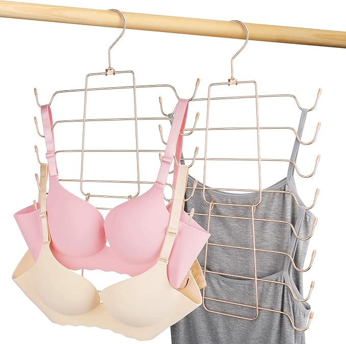 2 Pack Tank Top Hanger, Bra Organizer for Closet, Hanging Space Saving Sport Bra Lingerie Holder Closet Organizers and Storage, College Apartment Essentials, Rose Gold