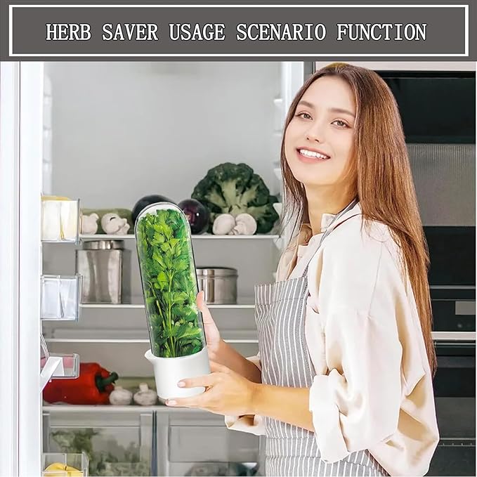 Herb Saver, Herb Keeper for Refrigerator, Cilantro Container for Fridge, Fresh Herbs Lettuce Vegetable Preservation Bottle Keeper Parsley Mint Refrigerator Storage for Fresh for 2-3 Weeks