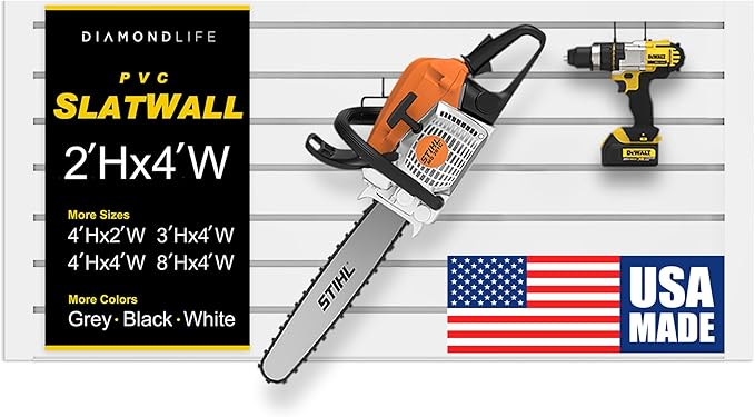 DLDIRECT 24" X 48" - White Slatwall Panel Garage Organizer: Heavy Duty Wall Mounted PVC Rack, Interlocking Slat Paneling for Garage Storage, Slotwall Board, Shelves System