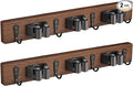 2 Pack Mop Broom Holder Wall Mount with 3 Slots & 4 Hooks - Rustic Wood Broom Mop Hanger for Pantry Kitchen Organization - Garden Tool Organizer for Closet Laundry Room