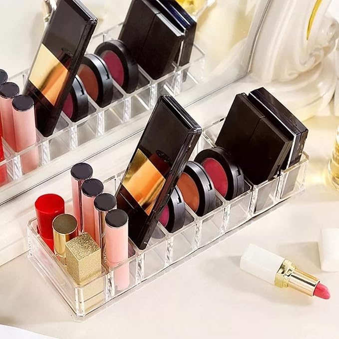 Clear Acrylic Makeup Stand with 8 Compartments Eyeshadow Palette Organizer Cosmetic Display Holder