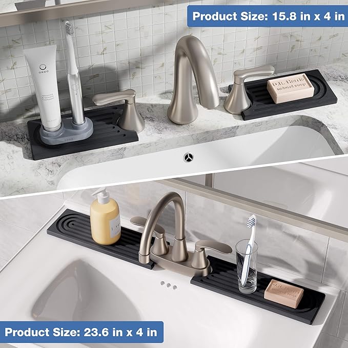 DK177 Faucet Mat for Kitchen Sink - Water Absorbing Stone Tray for Sink, Diatomite Fast-Drying Faucet Mat, Faucet Splash Guard for Bathroom Counter (Dark Gray, 15.8" x 4")