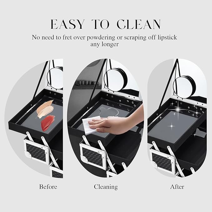 Joligrace Makeup Box Cosmetic Train Case Portable Makeup Organizer Case with Mirror 2 Tray Make up Storage Case for Nail Teach Craft Sewing Travel Vanity Modern Style Black
