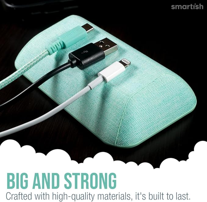 Smartish® Magnetic Cord Holder - Bigger Cable Wrangler Stocking Stuffer Organizer with Magnet Clips for Charger Management on Desktop, Nightstand - Holds 6+ Cables - Teal Me More