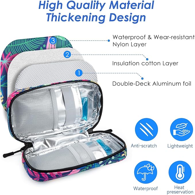 YOUSHARES Insulin Cooler Travel Case - Travel Medicine Cooler Bag for Insulin and Diabetes Supplies Travel, Insulin Case with 2 TSA Approved Gel Ice Pack (Tropical Rainforest)