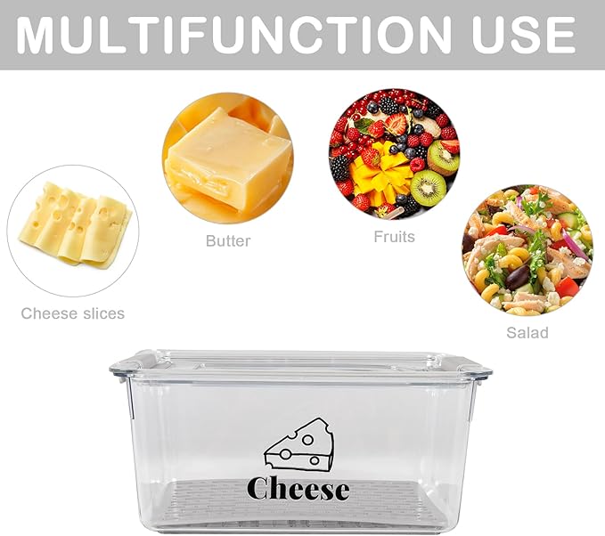 Cheese Holder Food Storage, Airtight Cheese Storage Box with Lid- Non Toxic, Lunch Meat Storage Sandwich Ham Cheeses Salami Sliced Turkey for Refrigerator to Keep Food Fresh,Clear-1Pack