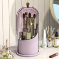 Makeup Brush Holder with Dustproof Cover 360 Rotating Makeup Brush Organizer for Vanity Bathroom, Pink