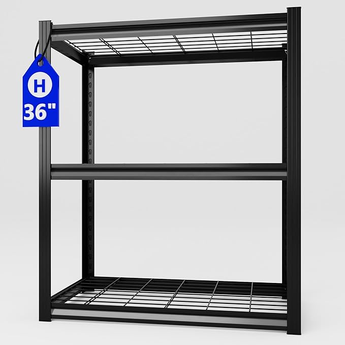 Garage Shelving Heavy Duty 3-Tier Storage Shelves Metal Shelving 2000LBS Garage Shelves Adjustable Metal Shelf for Kitchen Warehouse Pantry Closet,24" W x 16" D x 36" H