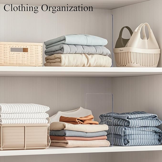 Shelf Dividers for Closet Organization: 12" Tall Acrylic Closet Dividers for Shelves - Clear Free Standing Shelf Separators for Clothing Sweater Purse