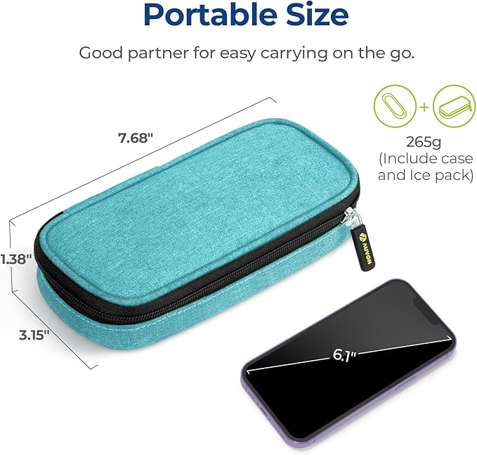 AUVON Insulin Pen Cooler Travel Case with 2 x 90g TSA Approved Ice Packs, Diabetic Medication Insulated Cooling Bag for Insulin Pens and Diabetic Supplies Storage