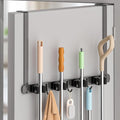 Broom Holder Over The Door - 304 Stainless Steel Mop and Broom Holder Wall Mounted or Hanging Over The Door with Hooks - Broom Hanger, Broom Storage Tool Organizer for Garage Closet Laundry