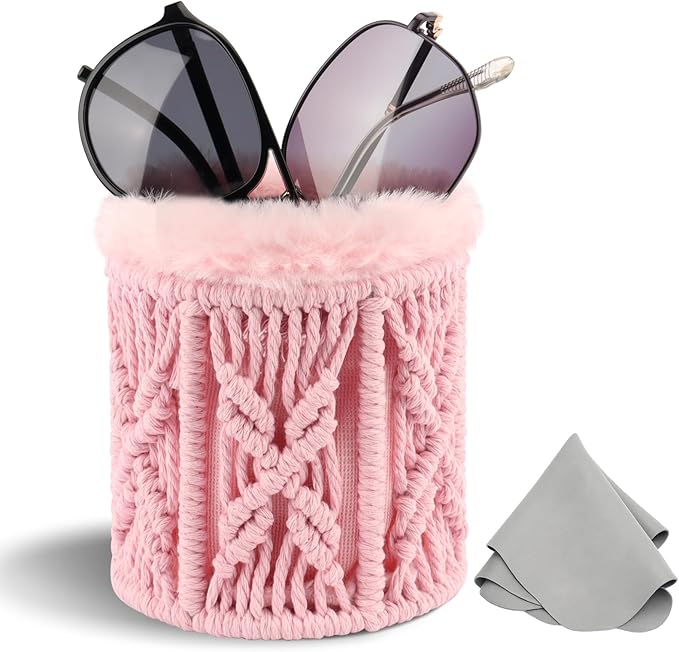 RayLove Glasses Holder for Nightstand, Boho Decor Eyeglass Case, Plush Lined Glasses Holder Stand for Office Desk Organizer