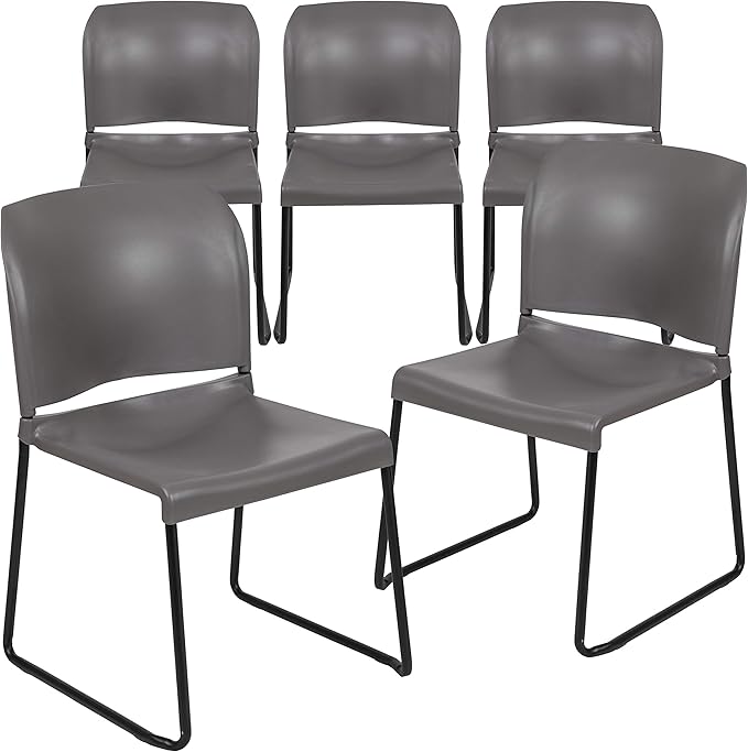 Flash Furniture Hercules Series Contoured Stacking Chairs for Waiting Rooms and Offices, Ergonomic Lobby Chairs with Curved Back, Set of 5, Gray