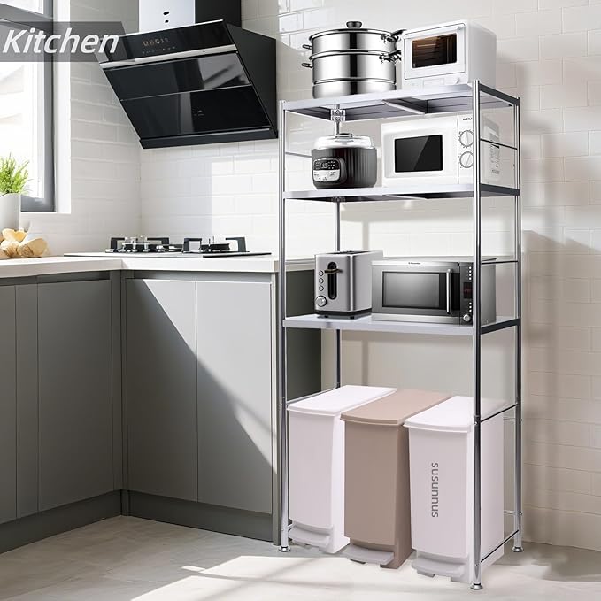 susunnus Stainless Steel Shelf,Kitchen Storage Shelves,Microwave and Mini Fridge Shelf,Laundry Machine Rack, Adjustable Height,Open Lower Tier,Laundry Room, Repository (2tier(31.5 * 15.7 * 53.1in))