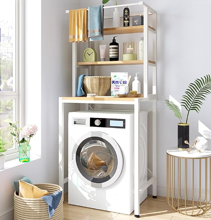Gdrasuya10 Over The Washer and Dryer Storage Shelves for Laundry Organization, 3 Tier Washing Machine Storage Utility Rack Freestanding Laundry Storage Shelf Organizer Space Save (White)