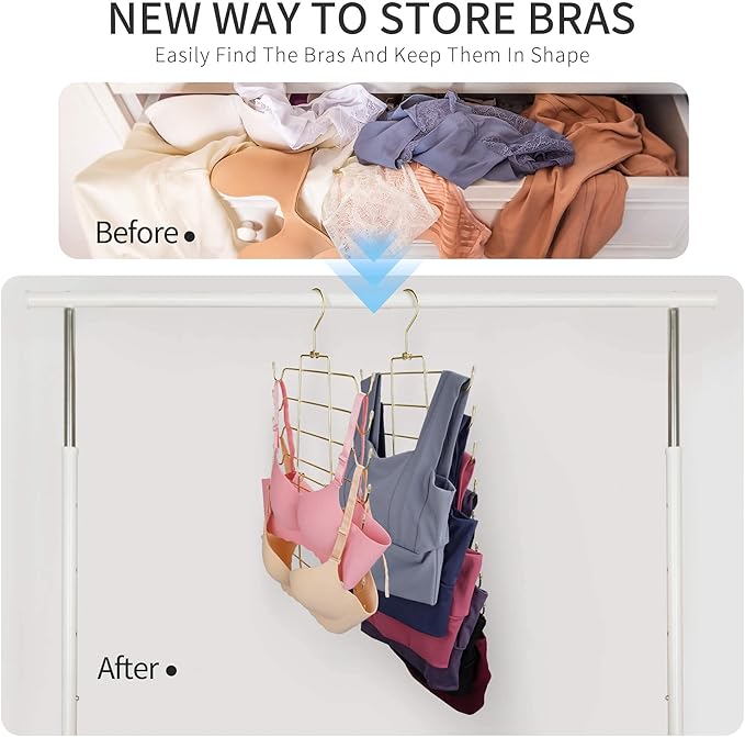 2 Pack Tank Top Hanger, Bra Organizer for Closet, Hanging Space Saving Sport Bra Lingerie Holder Closet Organizers and Storage, College Apartment Essentials, Gold