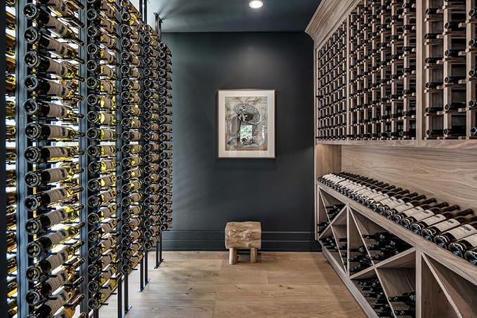 Ultra Wine Racks Floor-to-Ceiling Mount Display (2 Side, Triple Deep, Black, Holds 126 Wine Bottles) - Modern Metal Wine Storage for Wine Cellars, Home Bars, Kitchens, & Dining Rooms