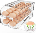 Egg Holder for Fridge, Automatic Steady Rolling Egg Dispenser with Silicone Bumpers & Handle for Refrigerator, Large Capacity Egg Organizer with Lid (2 Tier Holder 24 Eggs (M SIZE))