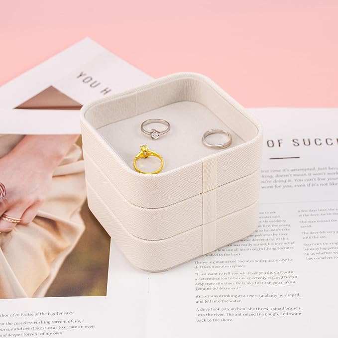 SANQIANWAN Set of 3 Small Stackable Jewelry Organizer Trays Mini Jewelry Drawer Oragnizer Small Jewelry Display Tray for Necklace Bracelet Rings Earrings and Makeup (White)
