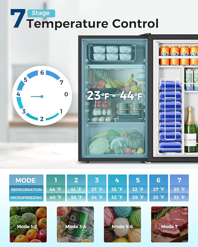 Mini Fridge with Freezer - 3.2 Cu.Ft Single Door Mini Refrigerator with Adjustable Thermostat, Low Noise, Energy Saving, Small Fridge for Bedroom, Apartment, Dorm, Classroom, Office - Silver