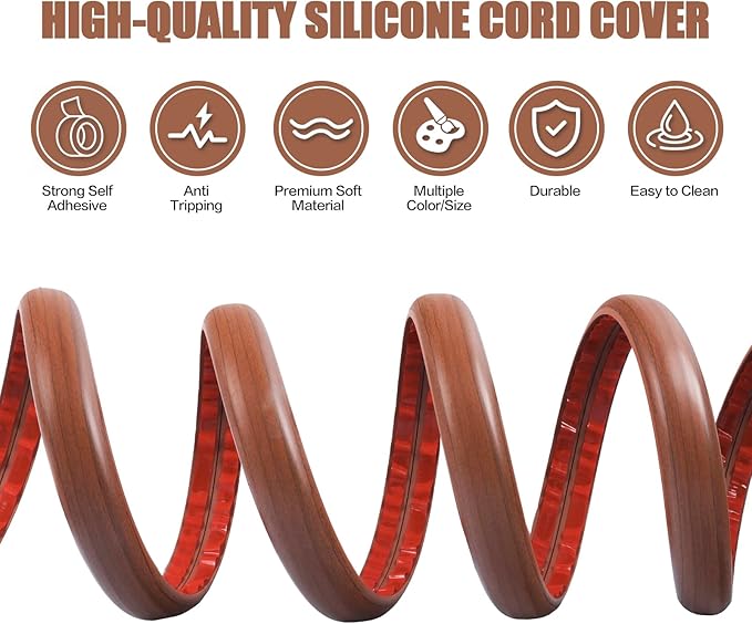 Floor Cord Cover Self Adhesive Cord Hider,3.3FT Cable Management, Extension Strip Protector for Wires, Prevent Cable Trips for Offices, Gyms, Exhibitions Cavity:0.39"(W) x0.27(H) Wood Red Teak