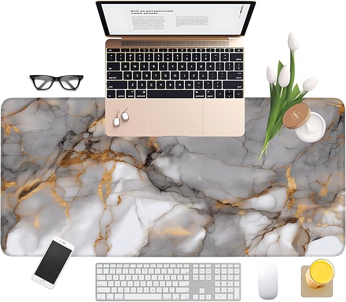 Marble Stripes Gaming Mouse Pad 35.4"x15.7"Desk Mat Anti-Slip Rubber Base & Durable Stitched Edges for Gamers Smooth Mouse Writing Surface for Desk Office/Home