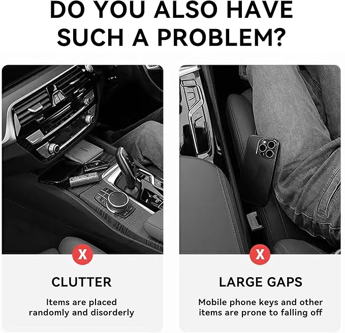 2PCS Car Seat Gap Filler, Automotive Seat Organizer Fill The Gap Between Seat and Console, Universal Car Storage Box Inserts Fill The Gap Between Seat &Console for Coins Wallets Keys (Black)