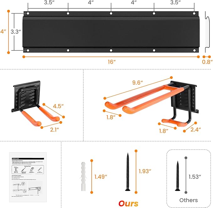 ELECROW Garage Storage Organizer, Wall Mount Rack with 6 Adjustable Hooks, 48 Inches Adjustable Garden Tool Organization, Heavy Duty for Garden and Yard Tool Storage