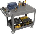 Large Garage Flat Top Utility Cart, Heavy Duty 2 Shelf Tool Cart Service Cart Rolling Push Carts with Ergonomic Handle 5" Swivel Casters.
