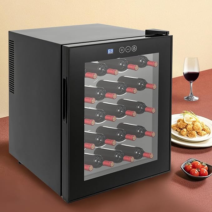 20 Bottle Wine Cooler, Small Wine Fridge Freestanding Wine Fridge with 65-64℉ Digital Temperature Control, Countertop Wine Cooler Refrigerator for Red, White and Sparkling Wine Storage