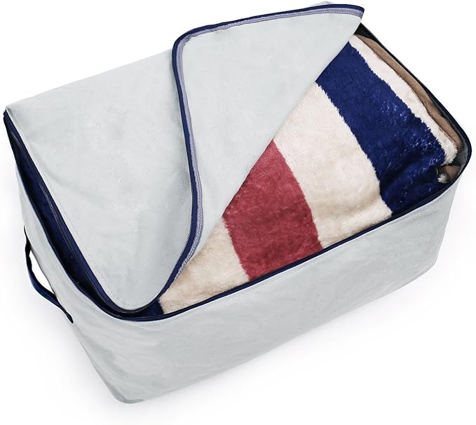 100% Natural Canvas Cotton Large Size Soft Storage Organiser Bags for Queen/King Size Blankets, Duvets, Pillows, Down Jackets, Breathable and Washable, Gray