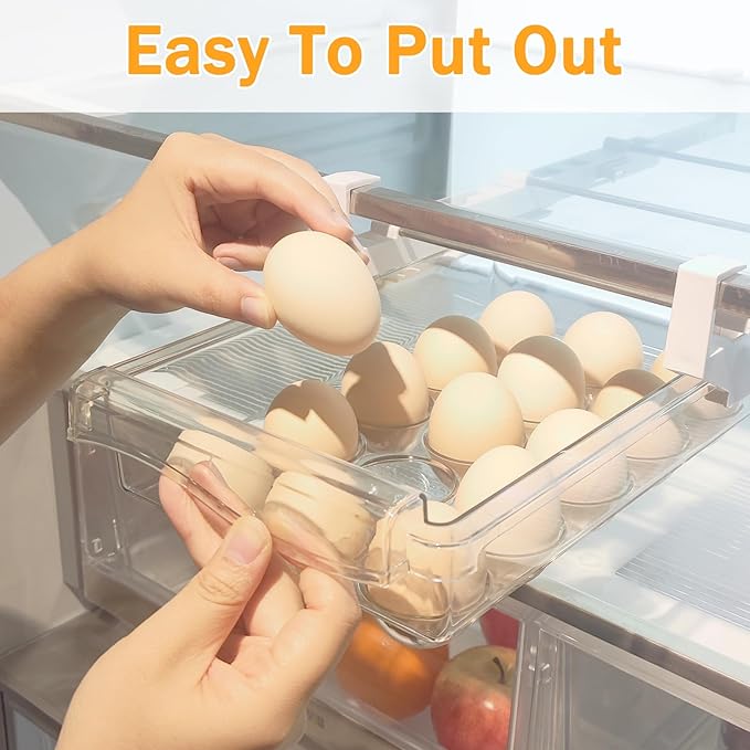 URALFA 2 Pack Fridge Drawer Organizer Egg Holder For Refrigerator Pull Out, Refrigerator Drawers for Fruit and Vegetable, Transparent Organization and Storage Box Fit for Fridge Shelf