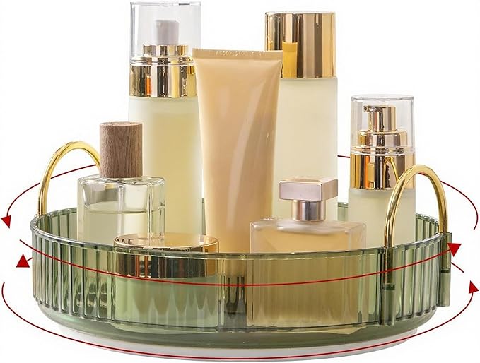 360° Rotating Makeup Organizer, Bathroom Make Up Spinning Holder Rack, Large Capacity Cosmetics Storage Vanity Shelf Countertop, Fits Cosmetics, Perfume, Skincare, Lipsticks(1 Tier, Green)