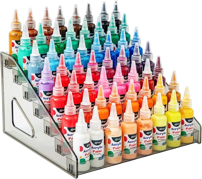 Acrylic Paint Organizer (7 Tier), Painting Bottle Holder, Clear Nail Polish Holder Rack Shelf, Acrylic Paint Storage Organizer, Craft Holder Rack for Alcohol Inks and Food Coloring (Black Clear)