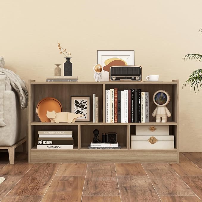 Giantex 5-Cube Bookcase, Freestanding 3-Tier Bookshelf with Spacious Top & Raised Base, Modern Display Storage Organizer, Multipurpose Book Shelf for Living Room, Bedroom, Playroom (Natural)