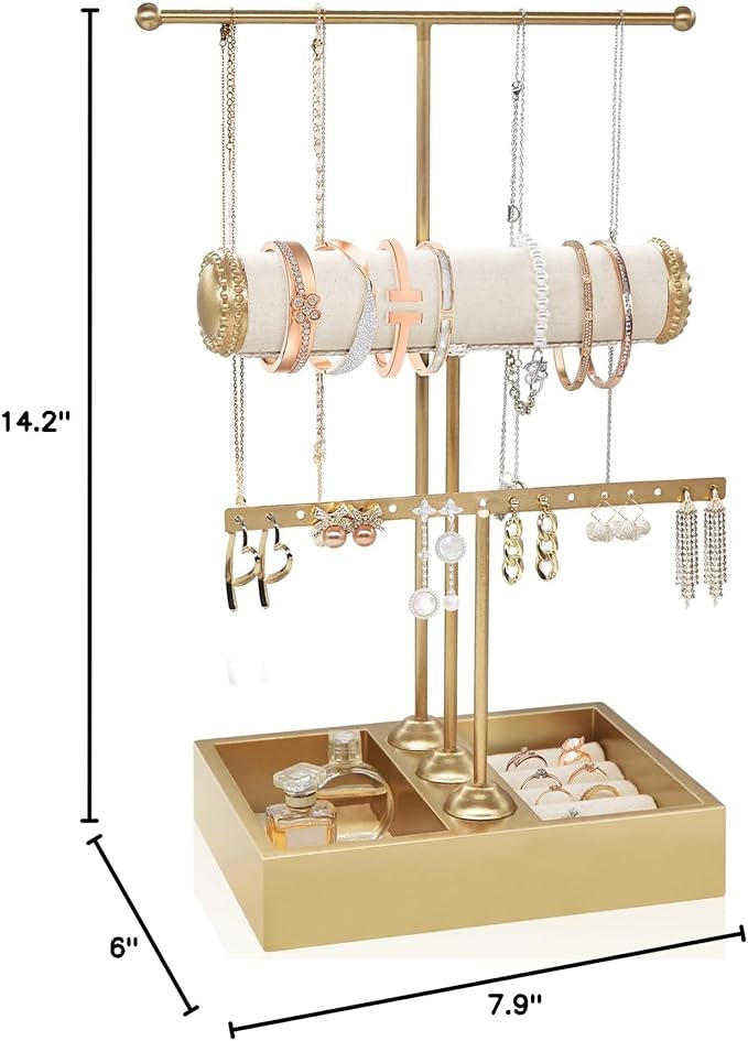 Jewelry Organizer Stand Necklace Organizer Earring Holder,3-Tier Gold Jewelry Tower Display Stand Jewelry Earring Holder Organizer Display for Necklace, Earring, Bracelet, Ring