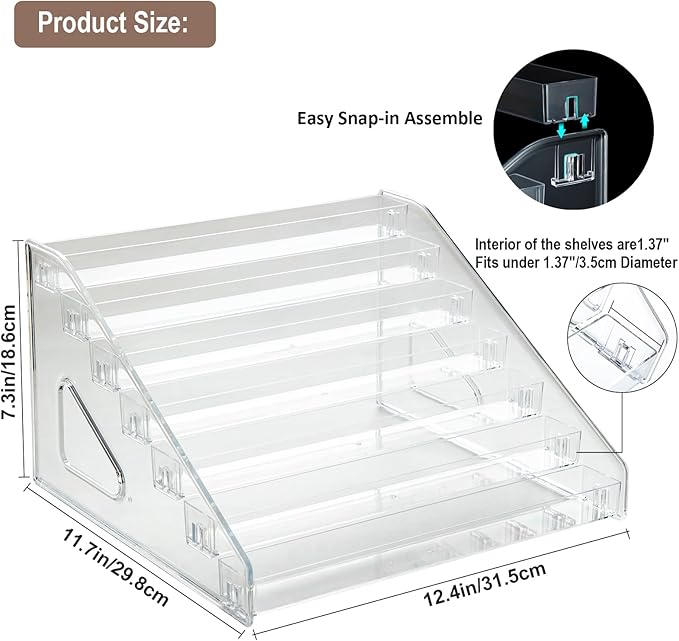 Acrylic Paint Organizer (7 Tier), Painting Bottle Holder, Clear Nail Polish Holder Rack Shelf, Acrylic Paint Storage Organizer, Craft Holder Rack for Alcohol Inks and Food Coloring (Clear)
