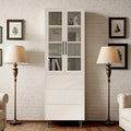 TUSY 70.9“ H Book Shelf with Drawers, 7-Tier Bookcase with Glass Doors, Display Curio Cabinet, Office Storage Cabinet, Narrow Display Bookcase for Home, Office, Clinic, Pantry (White)