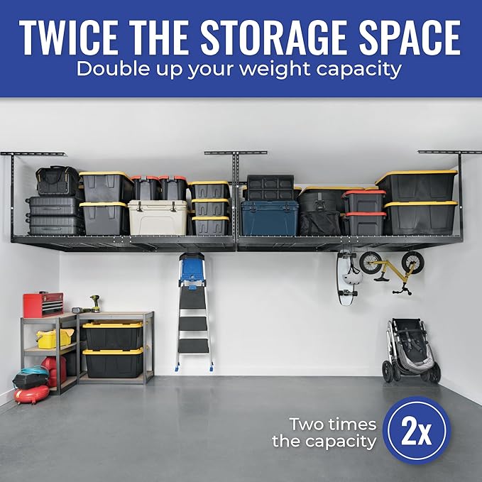 SafeRacks 4ft x 8ft Overhead Garage Storage Rack 2 Rack Pack
