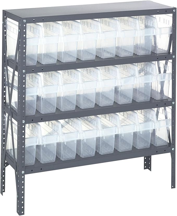 Quantum Storage Systems 1839-SB803CL Solid Heavy Duty 4 Shelves 24 STORE-MAX Clear Bins 39" H x 36" W x 18" D