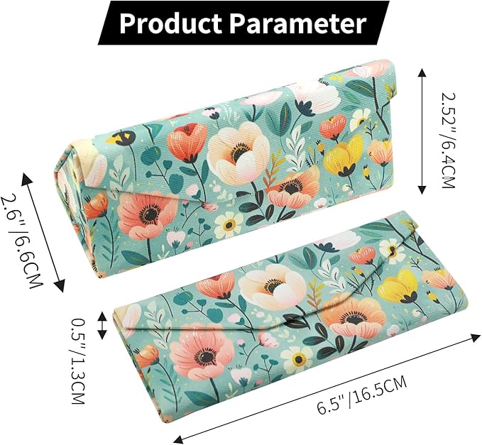 Foldable Glasses Case, Magnetic PU Leahter Sunglasses Case, Cute Hard Shell Folding Eyeglass Cases for Women Kids