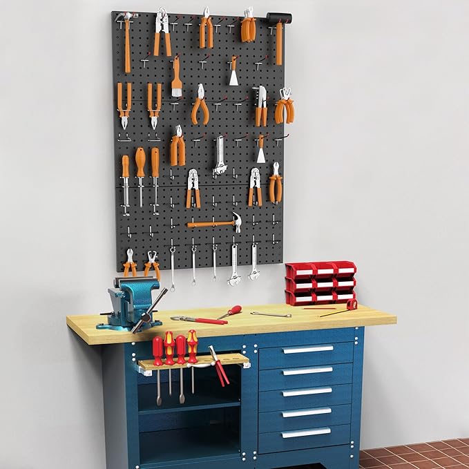 WALMANN Metal Pegboard Panels for Wall Garage Tools Storage Pegboard for Garage, Workbench, Modular Peg Board Tool Organizer Board (Black 12"*24", Pack of 3)