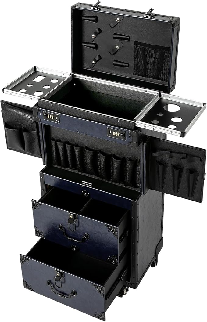 JOMCYDM Rolling Makeup Case with Wheels,Large Storage Cosmetic Trolley,Manicure Professional Large Storage Organizer, Traveling Trunk with Drawer for Makeup/Nail/Hair Styling