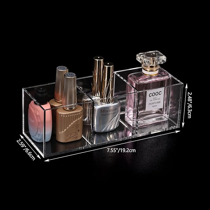 dedoot Acrylic Drawer Organizer, Clear 3 Compartment Makeup Organizer and Storage Small Clear Vanity Organizers for Makeup Brush, Home and Office Supplies, 7x2x2inch，2 Pack